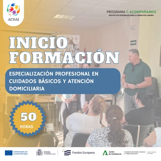 📚 ¡Comenzamos una nueva formación en Paterna del Campo, Huelva!Damos comienzo a la formación Especialización Profesional en Cuidados Básicos y Atención Domiciliaria, con una duración de 50 horas, una oportunidad para adquirir y reforzar conocimientos y competencias vinculadas a la atención y los cuidados en el entorno domiciliario. 🏠💙Esta formación se desarrolla gracias al Programa Integrales para la Inserción Laboral de Colectivos Vulnerables (Programa Integrales Vulnerables), que apuesta por la orientación, la formación y la inserción laboral como pilares para mejorar las oportunidades de acceso al empleo.Especial agradecimiento al @ayuntamientopaternadelcampo , por la colaboración y el compromiso.📍 Paterna del Campo | Huelva
⏱️ 50 horas de formación
🎓 Especialización Profesional en Cuidados Básicos y Atención DomiciliariaSeguimos acercando formación y nuevas oportunidades a los municipios de Andalucía. 🚀#Formación #Huelva #PaternaDelCampo #AtenciónDomiciliaria #Cuidados #InserciónLaboral #ProgramasIntegrales #ColectivosVulnerables