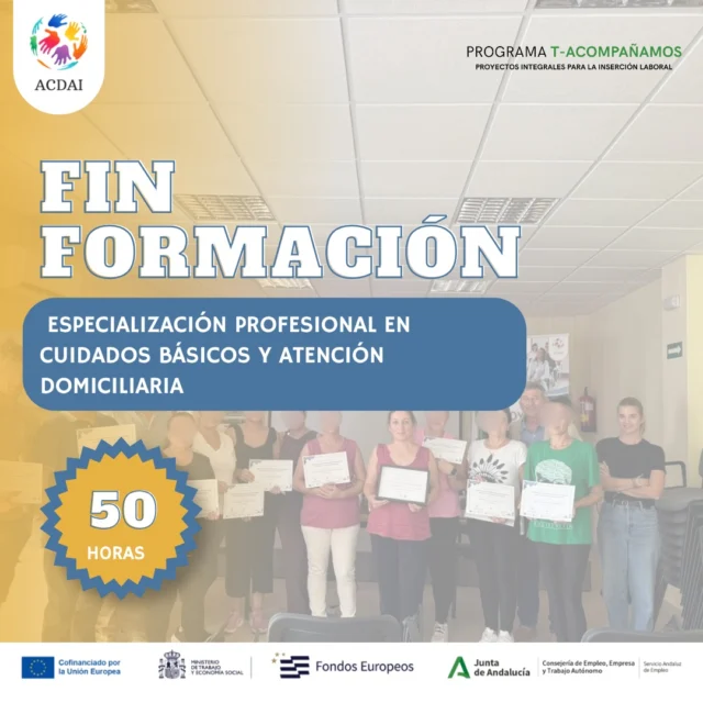 🎓 Formación finalizada en Paterna del CampoDesde ACDAI damos por finalizada la formación Especialización Profesional en Cuidados Básicos y Atención Domiciliaria, de 50 horas.👏 Agradecemos al Ayuntamiento de Paterna del Campo @ayuntamientopaternadelcampo compromiso con la formación y su apoyo a iniciativas que contribuyen al desarrollo de nuevas competencias profesionales.📚 Seguimos apostando por una formación especializada y orientada a las necesidades del entorno.#ACDAI #Formación #PaternaDelCampo #AtenciónDomiciliaria #Cuidados
