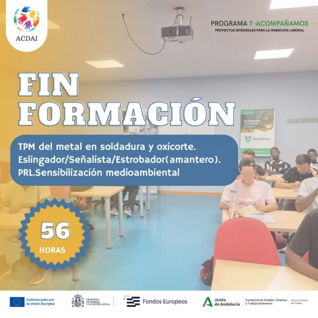 FINALIZA LA FORMACIÓN TPM DEL METAL EN CÁDIZ 🎓Ponemos el broche final a 56 horas de formación especializada en el sector del metal. ⚙️💪Durante esta formación, el alumnado ha trabajado contenidos relacionados con:🔹 Soldadura y oxicorte
🔹 Eslingador/a, señalista y estrobador/a (amantero)
🔹 Prevención de Riesgos Laborales (PRL)
🔹 Sensibilización medioambiental 🌱
📍 Cádiz👏 Enhorabuena a todas las personas participantes por completar esta formación y seguir avanzando en la adquisición de nuevas competencias profesionales.🚀 Seguimos impulsando la formación como una vía para mejorar las oportunidades de acceso al empleo.#Formación #Cádiz #SectorMetal #TPM #Soldadura #Oxicorte #PRL